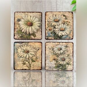 Handmade Vintage Style Daisy Coasters - Set of 4